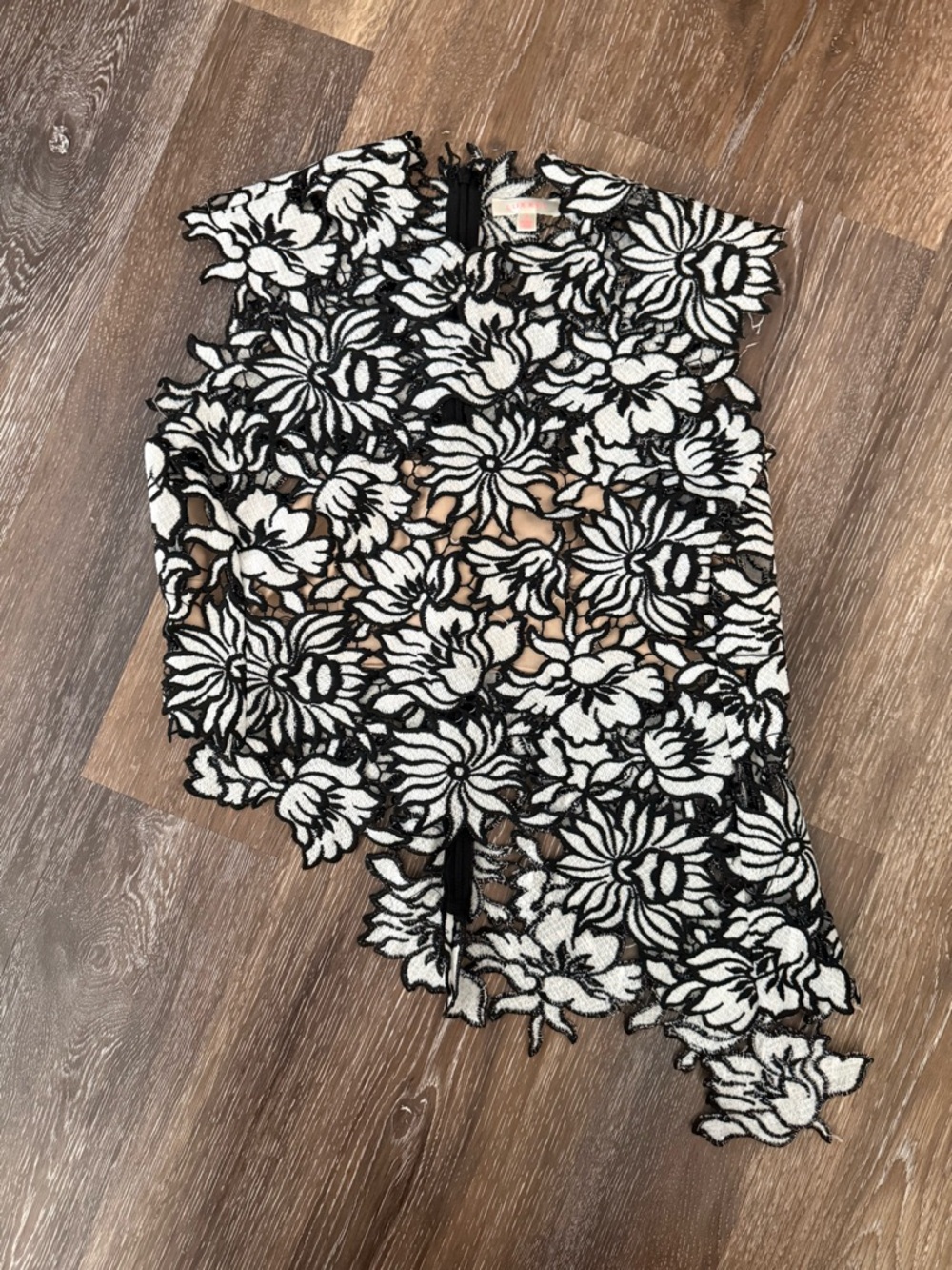 Luxxel Black & White Floral Lace Overlay Tank